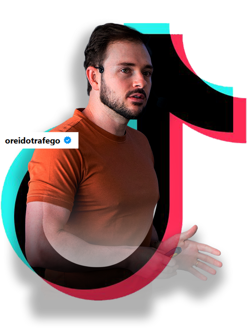 Especialista da Agência Rei (@oreidotrafego) com o símbolo do TikTok ao fundo